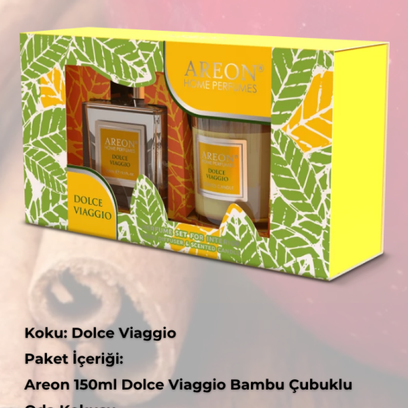 Areon Home Perf.150ML + Candle Dolce Viaggio Set Areon Home Perf.150ML + Candle Dolce Viaggio Set