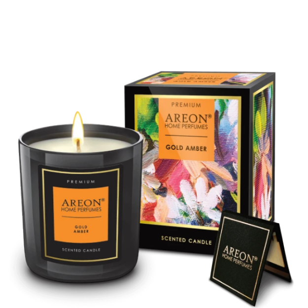 AREON CANDLES PREMIUM GOLD AMBER LÜKS KOKULU MUM resmi